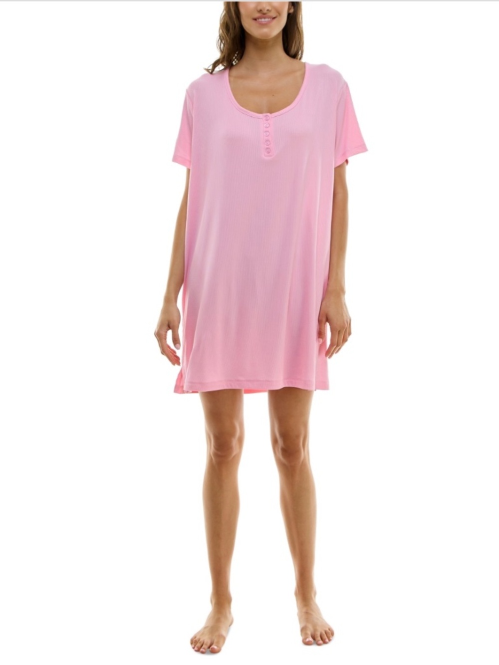 Roudelain Women's Short-Sleeve Henley Sleepshirt - Orchid Pink - Large